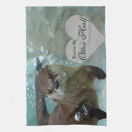 Jouw Otter Half Brown River Otter zwemmen Theedoek (Verticaal)
