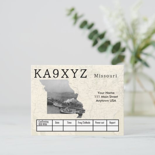 Jouw Photo Missouri Shaped Cutout Custom QSL Briefkaart (Staand voorkant)