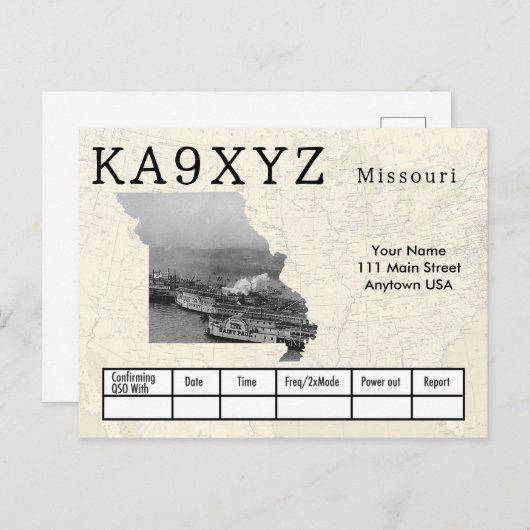 Jouw Photo Missouri Shaped Cutout Custom QSL Briefkaart (Voorkant / Achterkant)