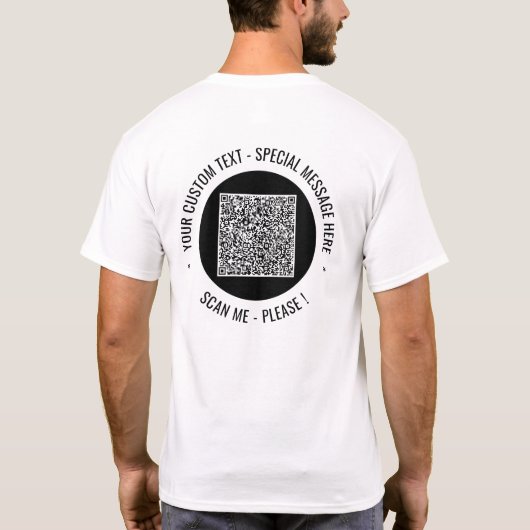Jouw QR-code en aangepaste tekst gepersonaliseerde T-shirt (Achterkant)