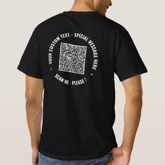 Jouw QR-code scan aangepaste tekst gepersonaliseer T-shirt (Achterkant)
