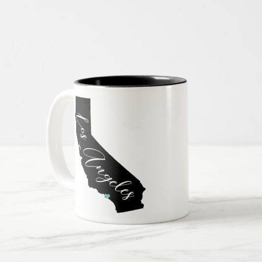 Jouw stad in Californië Name and Heart Los Angeles Tweekleurige Koffiemok (Voorkant links)