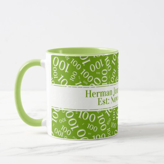 Jouw tekst: 100ste verjaardag nummer Patroon Groen Mok (Links)