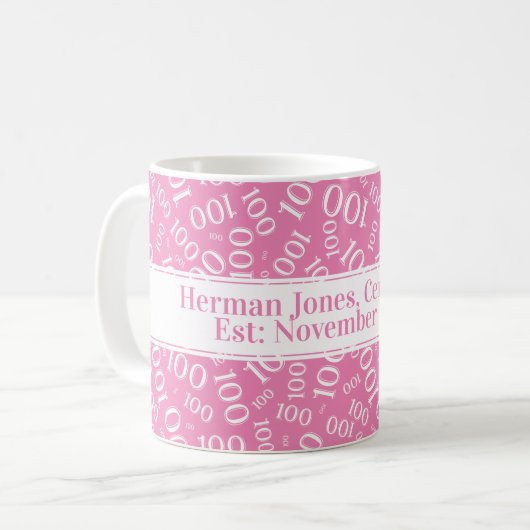 Jouw tekst: 100ste verjaardag nummer Patroon Roze Koffiemok (Voorkant links)