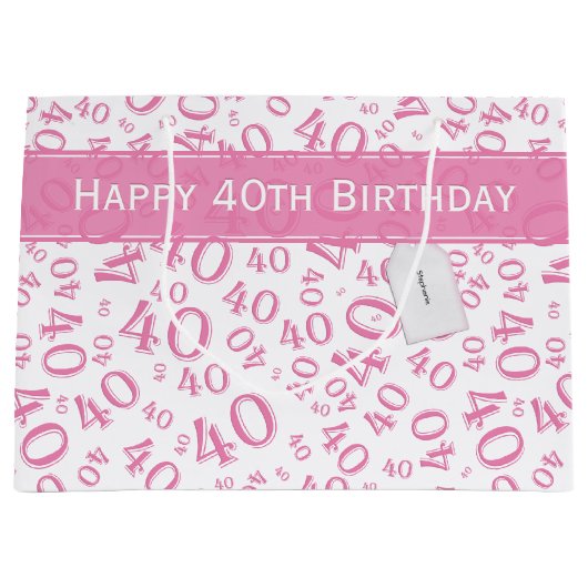 Jouw tekst: 40e roze willekeurige nummerpatroon groot cadeauzakje (Voorkant)