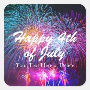jouw tekst 4 juli Cool Fireworks Party Vierkante Sticker