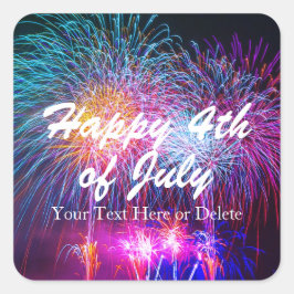 Jouw tekst 4 juli Cool Vuurwerk Feest Vierkante Sticker