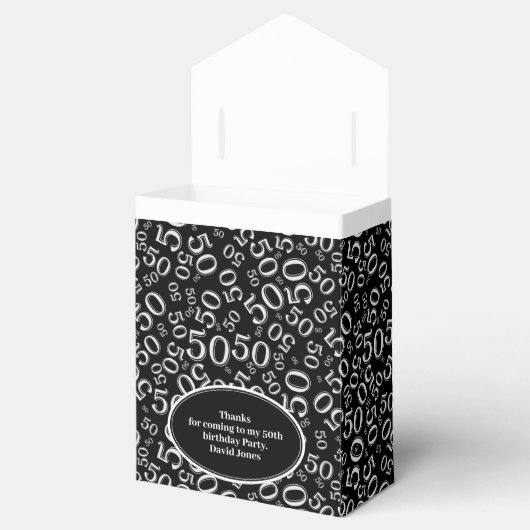Jouw tekst 50th Birthday Number Pattern Black/Whit Bedankdoosjes (Geopend)