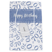 Jouw tekst: 70e verjaardag blauw nummer 70 patroon medium cadeauzakje (Voorkant)