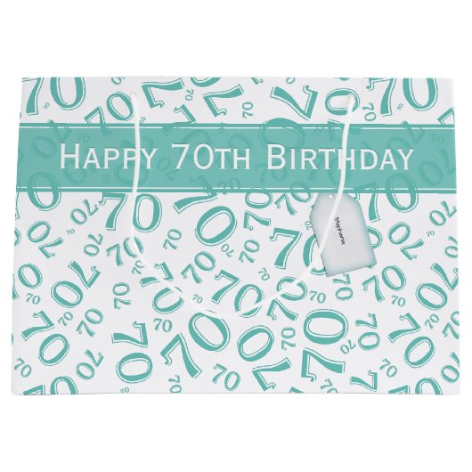 Jouw tekst: 70e verjaardag Blauwgroen nummer 70 pa Groot Cadeauzakje (Voorkant)