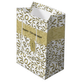 Jouw tekst: 70e verjaardag Gold Number 70 patroon Medium Cadeauzakje