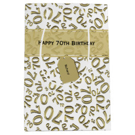 Jouw tekst: 70e verjaardag Gold Number 70 patroon Medium Cadeauzakje