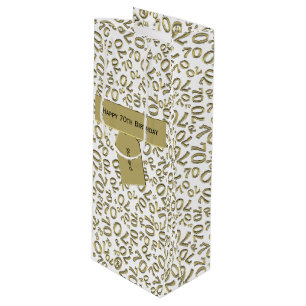 Jouw tekst: 70e verjaardag Gold Number 70 patroon Wijn Cadeautas