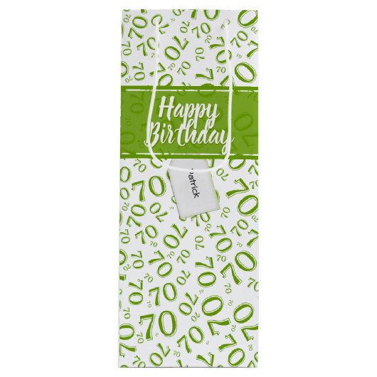 Jouw tekst: 70e verjaardag groen nummer 70 patroon wijn cadeautas (Voorkant)