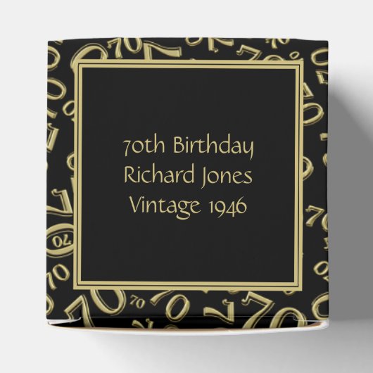 Jouw tekst 70e verjaardag nummer Patroon Zwart/Gou Bedankdoosjes (Bovenkant)