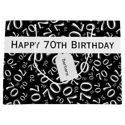 Jouw tekst: 70e verjaardag zwart/wit nummer 70 large cadeautasje (Voorkant)