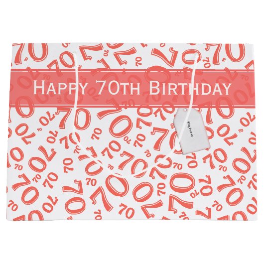 Jouw tekst: 70ste verjaardag Koraal Leeftijd Numme Groot Cadeauzakje (Voorkant)