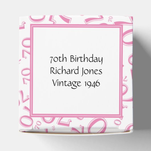 Jouw tekst 70ste verjaardag nummer Patroon Roze/Wi Bedankdoosjes (Bovenkant)