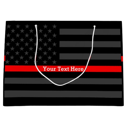 jouw tekst - Aangepaste Thin Red Line Grey Amerika Large Cadeautasje (Voorkant)