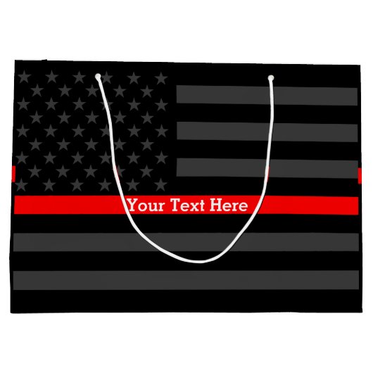 jouw tekst - Aangepaste Thin Red Line Grey Amerika Large Cadeautasje (Achterkant)