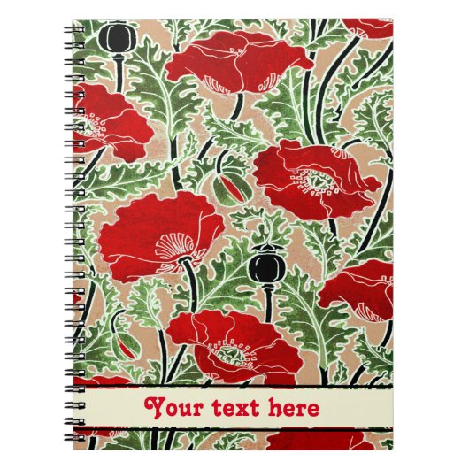 Jouw tekst  Art Nouveau Red Poppy Notitieboek (Voorkant)