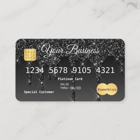 Jouw tekst Black Drip Glitter-look-creditcard Visitekaartje (Voorkant)