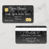 Jouw tekst Black Drip Glitter-look-creditcard Visitekaartje (Voorkant / Achterkant)