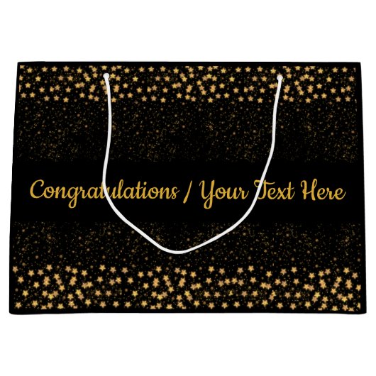 jouw tekst Black/Gold Star-lampjes met spaarpjes Groot Cadeauzakje (Voorkant)