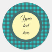 Jouw tekst Blauwgroen controle Plaid Pattern aanpa Ronde Sticker (Voorkant)