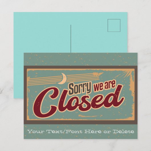 Jouw tekst Blauwgroen/Tan  winkel gesloten teken Briefkaart (Voorkant / Achterkant)