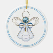 Jouw tekst: Blue Filigree kerstengel van Faith Keramisch Ornament (Voorkant)