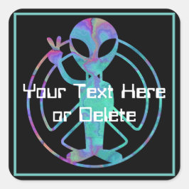jouw tekst Blue Tie Dye Alien Peace Sign Cute SciF Vierkante Sticker