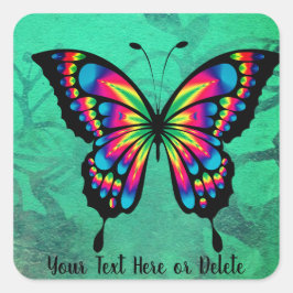 Jouw tekst Bright Roze en Blauwe Butterfly Turquoi Vierkante Sticker