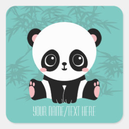 Jouw tekst/Color Cute Cartoon Panda Beer in Bamboo Vierkante Sticker