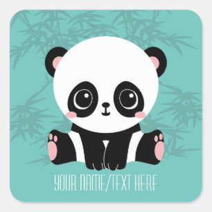Jouw tekst/Color Cute Cartoon Panda Beer in Bamboo Vierkante Sticker