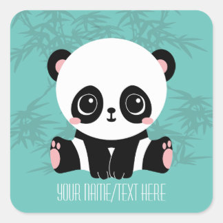 Jouw tekst/Color Cute Cartoon Panda Beer in Bamboo Vierkante Sticker