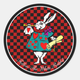 Jouw tekst/Color White Rabbit Alice in Wonderland Ronde Sticker
