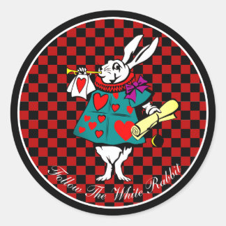 Jouw tekst/Color White Rabbit Alice in Wonderland Ronde Sticker