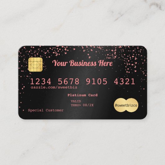 jouw tekst Confetti Creditcard Zwarte Roze Visitekaartje (Voorkant)