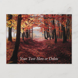 Jouw tekst Crimson Red Autumn laat bospad Briefkaart