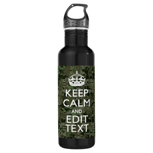 Jouw tekst Digital Camouflage Camo Keep Calm Waterfles (Voorkant)