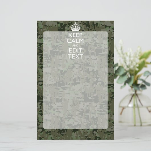 Jouw tekst Digital Camouflage Olive Green Keep Cal Briefpapier (Staand voorkant)