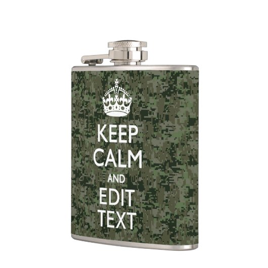 Jouw tekst Digital Camouflage Olive Green Keep Cal Heupfles (Links)