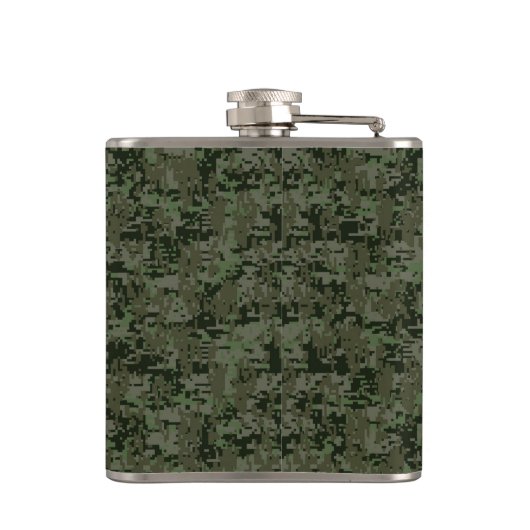 Jouw tekst Digital Camouflage Olive Green Keep Cal Heupfles (Achterkant)