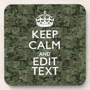 Jouw tekst Digital Camouflage Woodland Keep Calm Bier Onderzetter