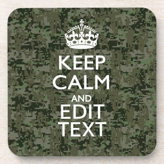 Jouw tekst Digital Camouflage Woodland Keep Calm Bier Onderzetter (Voorkant)