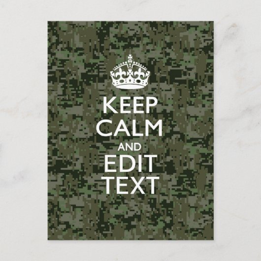 Jouw tekst Digital Camouflage Woodland Keep Calm Briefkaart (Voorkant)