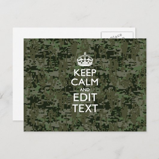 Jouw tekst Digital Camouflage Woodland Keep Calm Briefkaart (Voorkant / Achterkant)