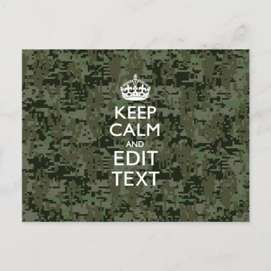 Jouw tekst Digital Camouflage Woodland Keep Calm Briefkaart (Voorkant)