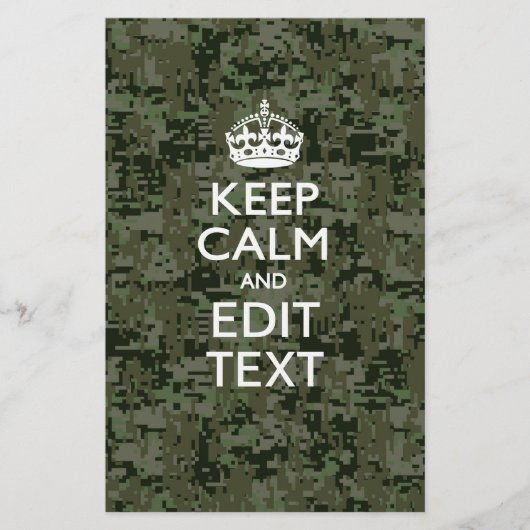 Jouw tekst Digital Camouflage Woodland Keep Calm Briefpapier (Voorkant)